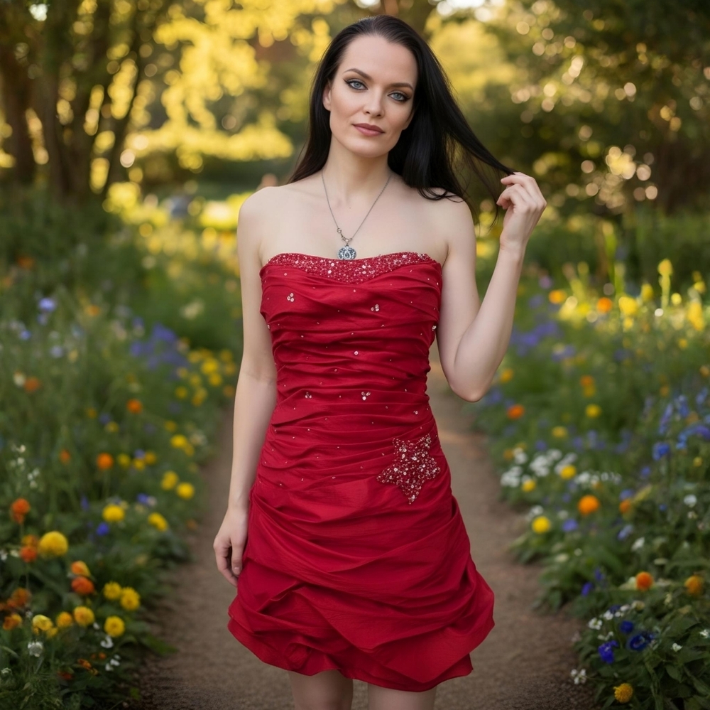Cinderella Divine ✦ Red Strapless Cocktail Dress ✦ Lace-Up Bubble Hem Sz S NWOT